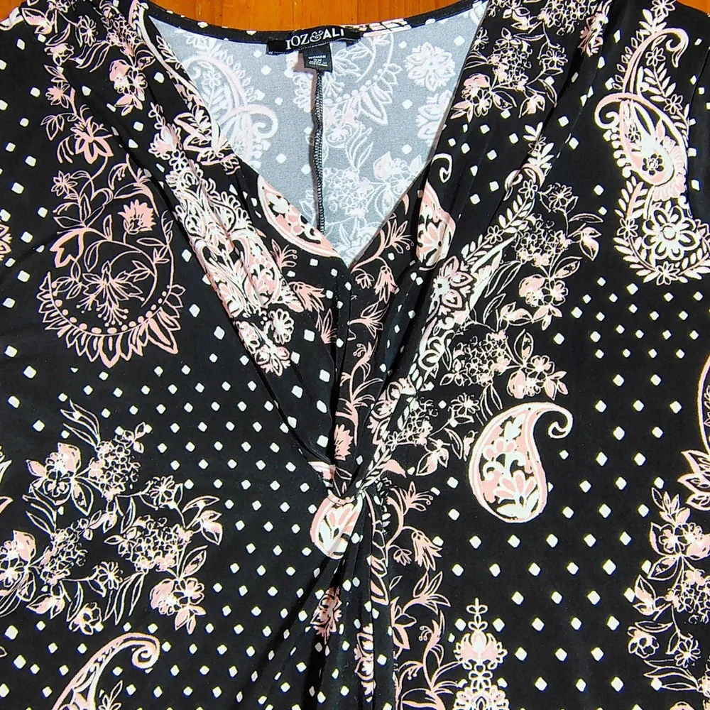 JOZ‎ & ALI Black Pink Paisley Floral Print Twist Neck 3X Top Plus Size - Picture 3 of 8